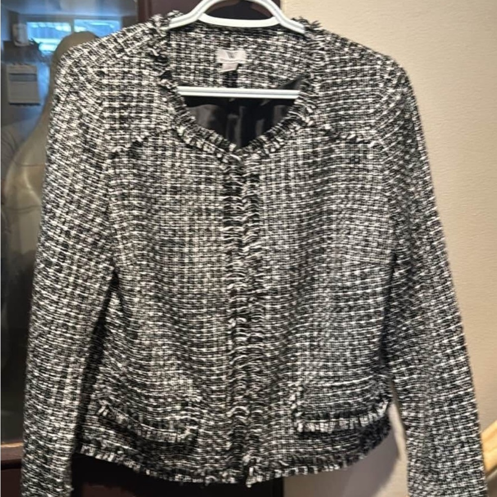 Worthington Black and White Blazer with Elegant Tweed Texture